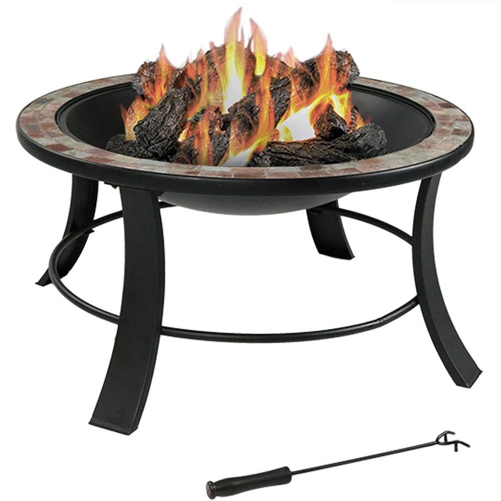 Sunnydaze 30 Inch Natural Slate Fire Pit Table with Spark Screen (2)