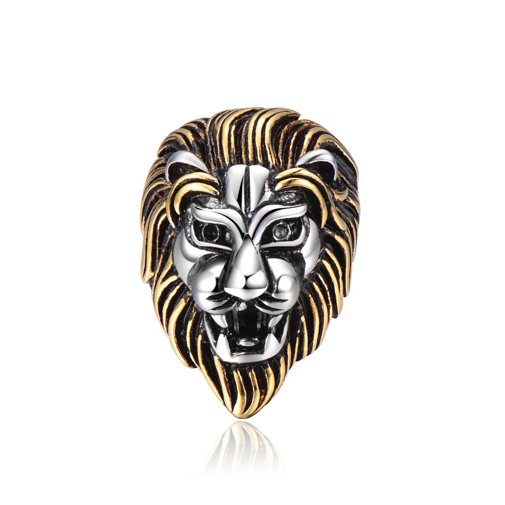 

316L Titanium Steel Golden Lion Head Finger Ring Cool Punk Rock Men's Stainless Steel Jewelry Christmas Brothers Gift Drop ship