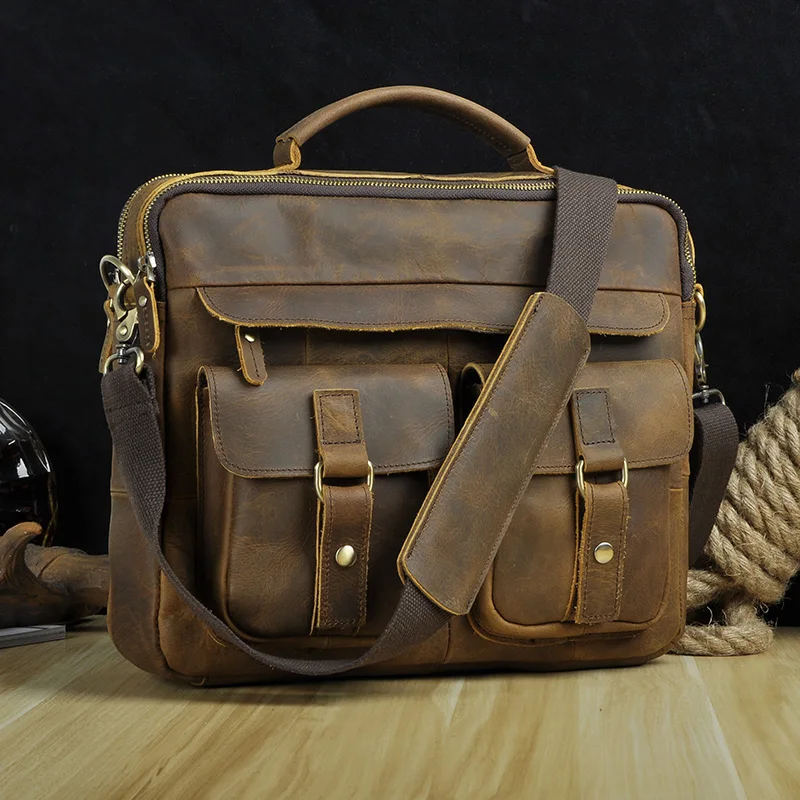 HTB1j9HPXtjvK1RjSspiq6AEqXXa3 Le'aokuu Men Real Leather Antique Style Coffee Briefcase Business 13" Laptop Cases Attache Messenger Bags Portfolio B207-d