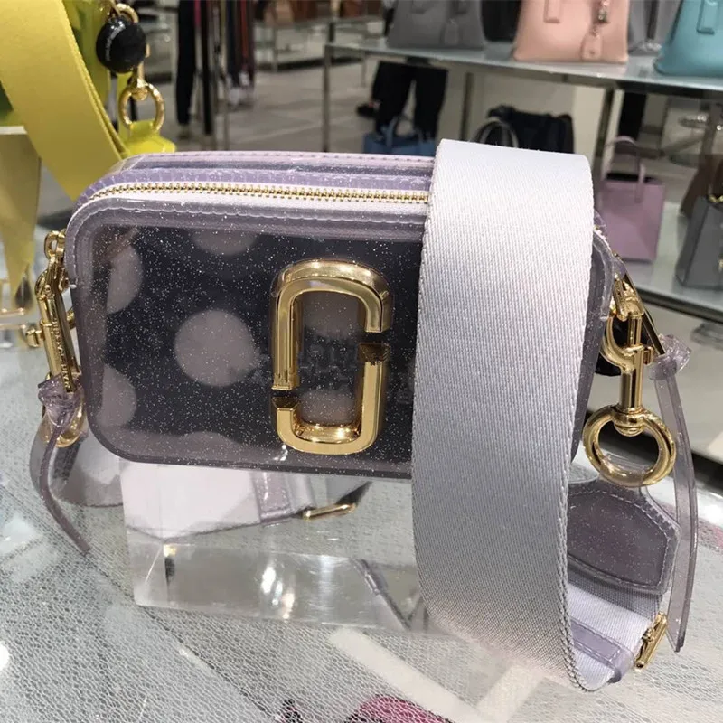 

2019 new ripple point PVC transparent jelly bag wide shoulder strap mini mj camera bag shoulder Messenger bag small bag