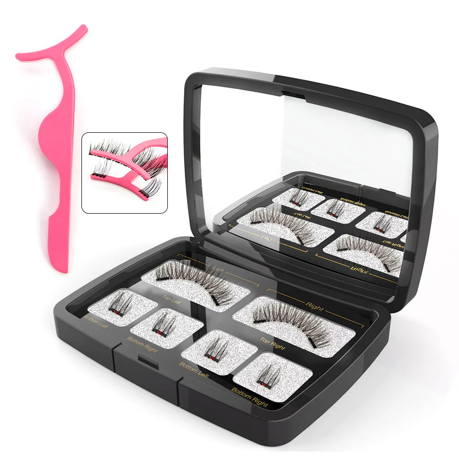 

VICILEY 6pcs/pair magnetic eyelashes with 2 magnets handmade natural false eyelashes with gift box mirror and tweezer SCT06-3