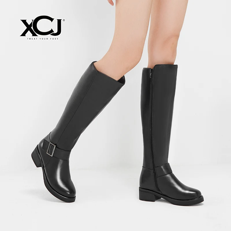 

Genuine Leather Brand Women Winter Shoes High Quality Knee High Boots Women's Winter Shoes Natural Wool Women Winter Boots XCJ