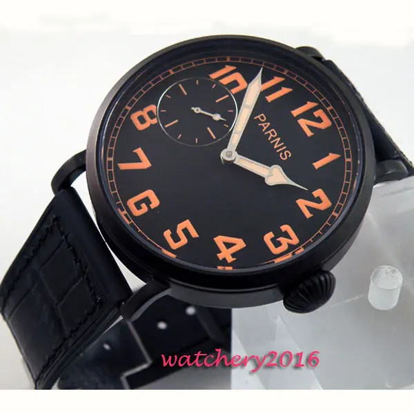

44mm parnis black dial pvd case Deployment Bucket Orange Marks 17 jewels 6497 movement Hand Winding Mechanical Men's Watch