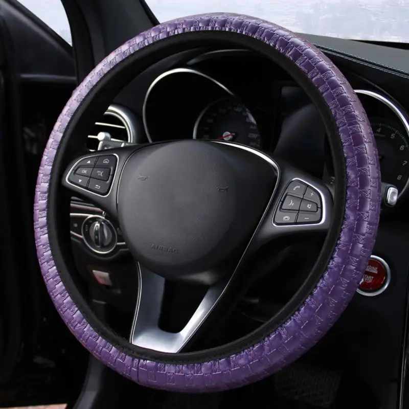 

Woven Leather Elastic Without Inner Ring Car Steering Wheel Cover Comfortable Shock Absorptian Installing Easily Auto Interior