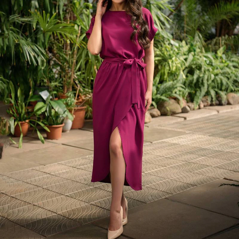 

Spring Summer 2019 Women Casual Loose Dress Short Sleeve Lace Up Irregular Dress Party Sexy Dress Plus Size Women Clothing