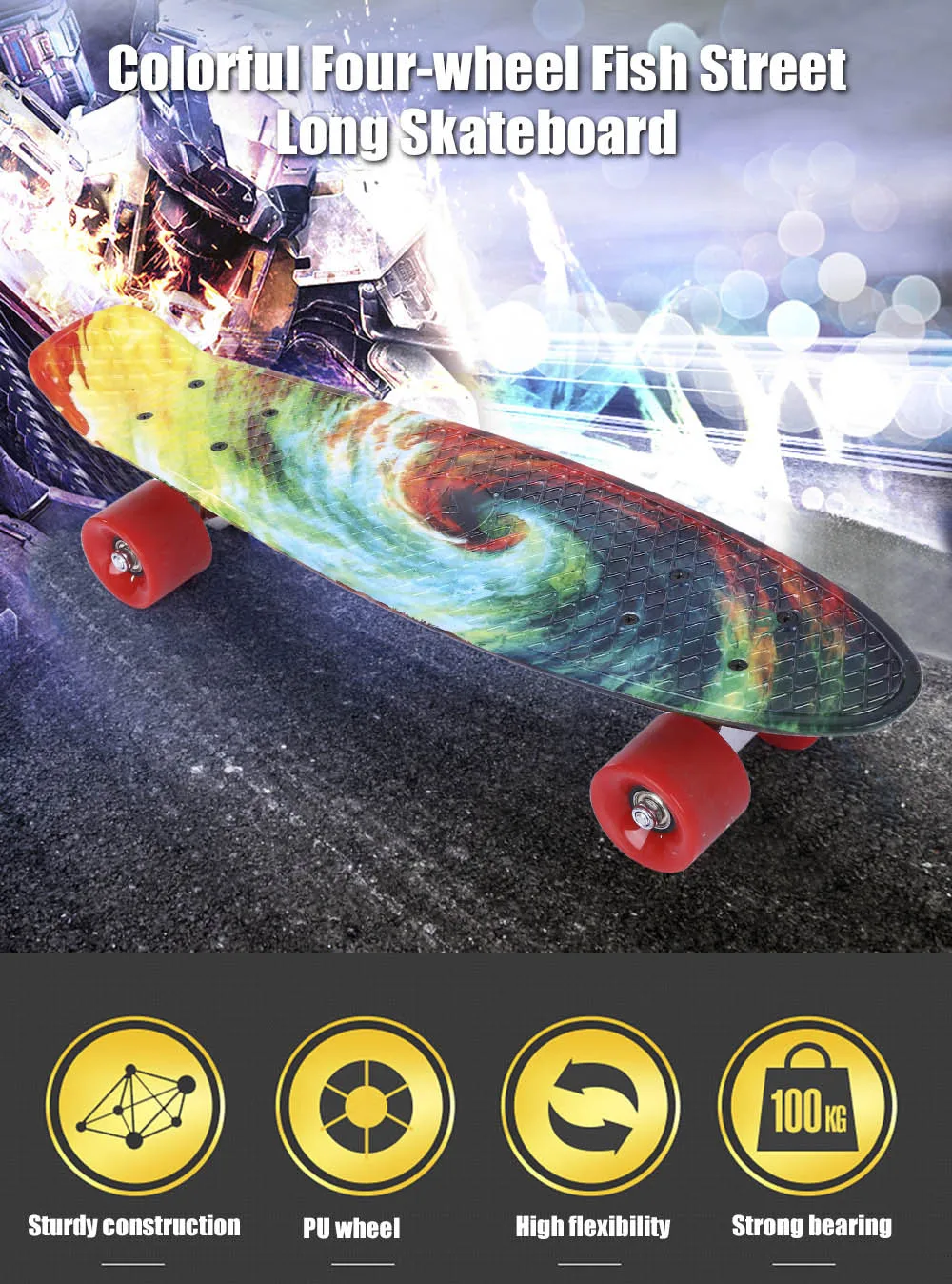 22 inch Printing Pattern Four-wheel Long Skateboard PP Board Deck