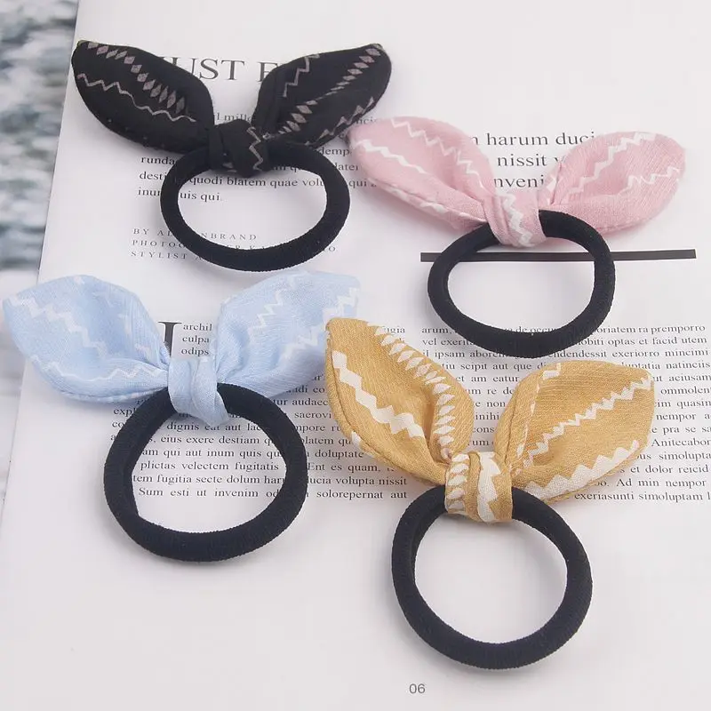 

1PC Random Color Cute Girls Baby Rabbit Ears Handmade Hair Ropes Elastic Rubber Bands 4 Pattern Kids Hair Accessories Headwear