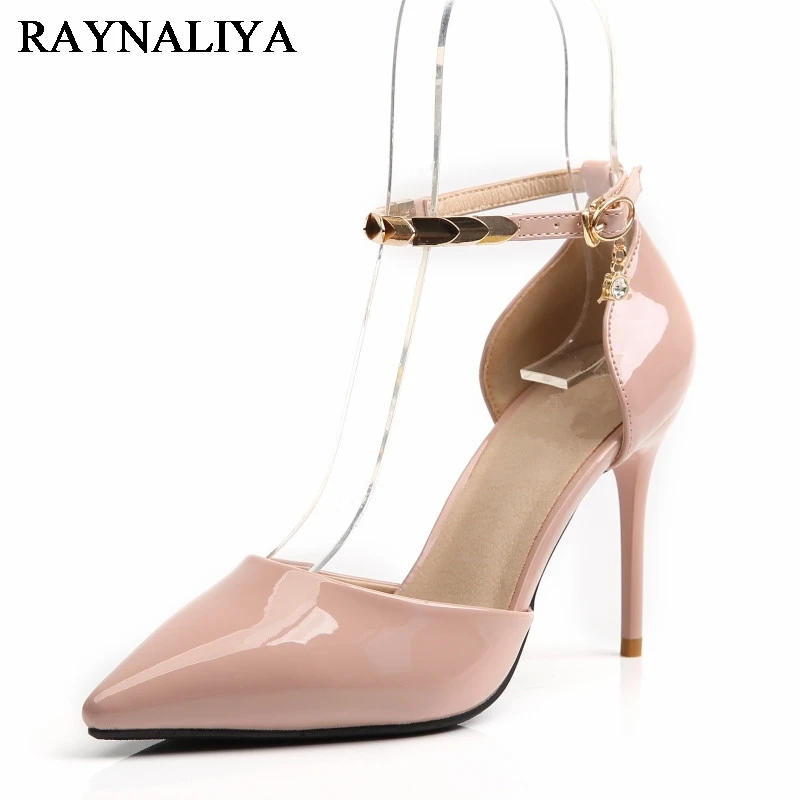 

Leather 9CM Thin High Heel Pointed Toe Woman Ankle Strap Sandals Fashion Buckle Wedding Dress Summer Pumps Shoes BLY-A0053