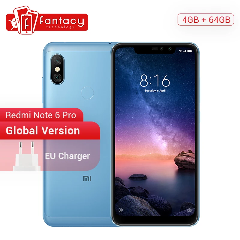 

Global Version Xiaomi Redmi Note 6 Pro 4GB 64GB 6.26" 19:9 Full Screen Dual Camera Smartphone Snapdragon Octa Core Moble Phone