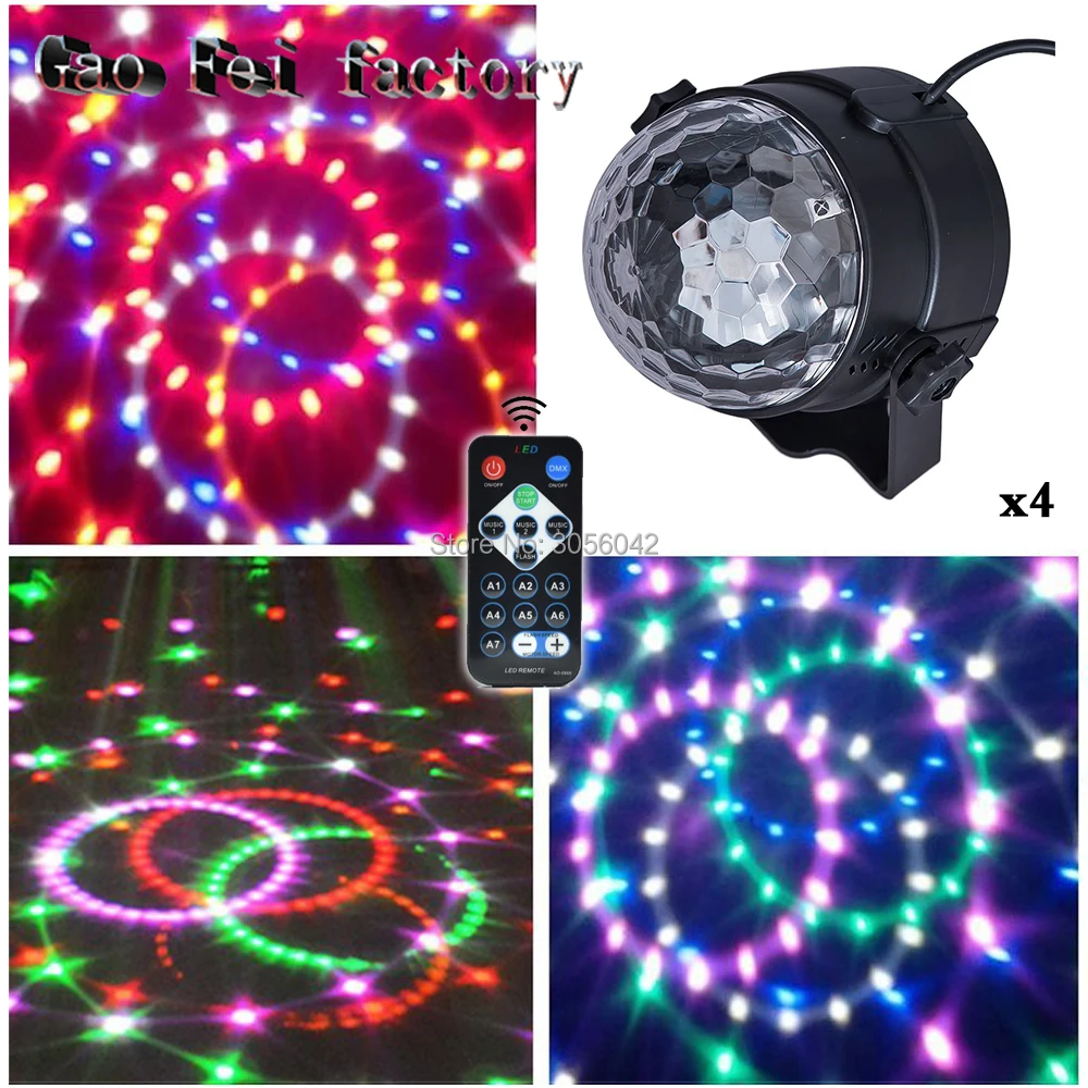 

mini IR Remote Control Crystal Magic Ball Portable Strobe Lamp 7 Modes Stage Light with Listen music Festival Xmas (4pcs/lot)