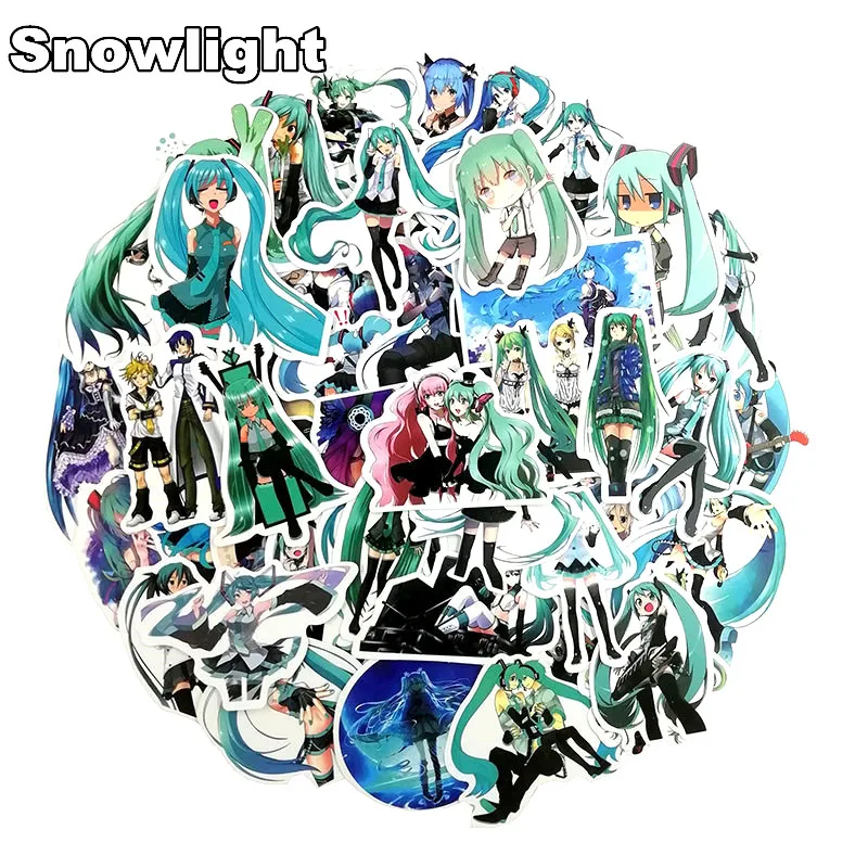 New50Pcs/Lot CARTOON MOVIE  Music Hatsune Miku Anime Graffiti Stickers For Notebook PC Skateboard Bicycle DIY Waterproof Sticker