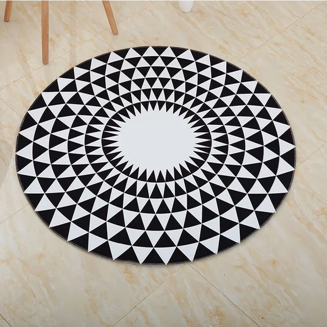 Us 16 25 Modern Large Geometric Round Carpet For Living Room Bedroom Area Rug Washable Non Slip Black White Home Mat Tapis Rond In From