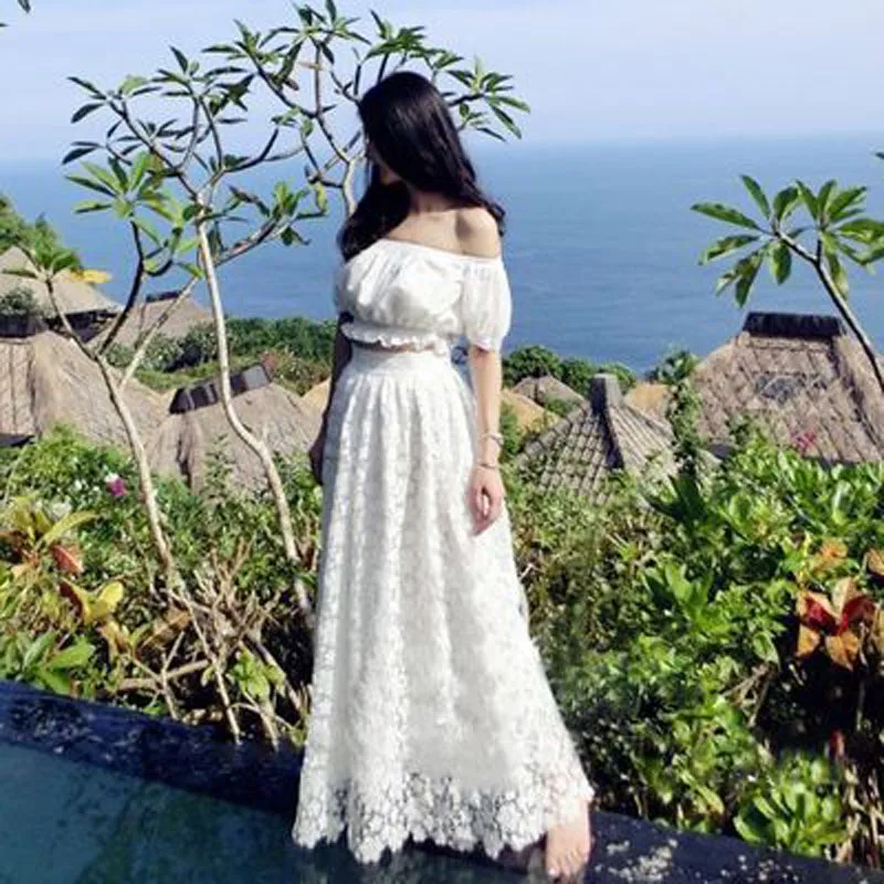 Cream Ivory Long Lace Skirt Fashion Summer Beach Style A Line Maxi Skirts Womens Casual Long Skirts Custom Made