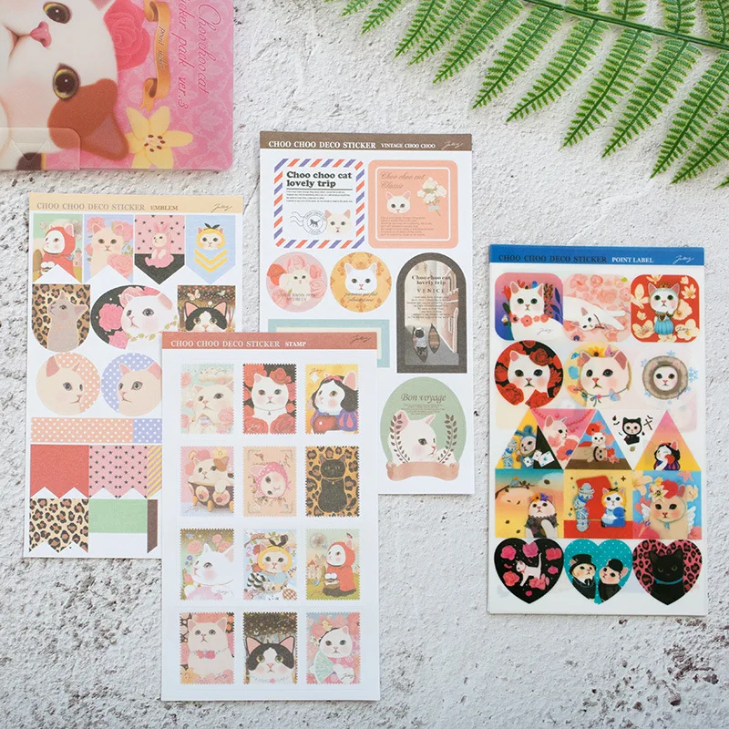 

8Sheets Cute Cat Diary Sticker Set DIY Scrapbooking Sticker Paper Kawaii Notebook Album Decoration PVC Point Sticker