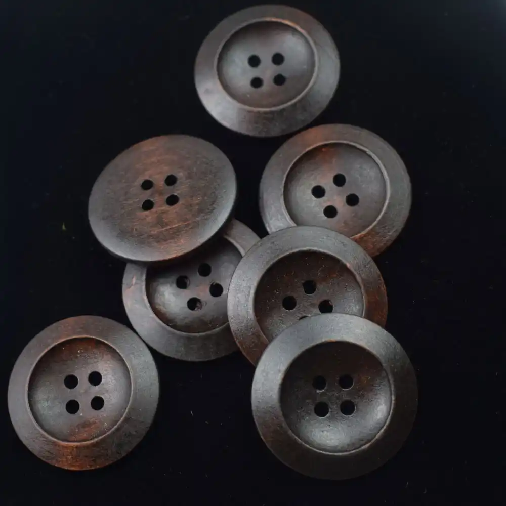 5pcs 25mm Plain Black 4-holed Classic Large Coat Buttons