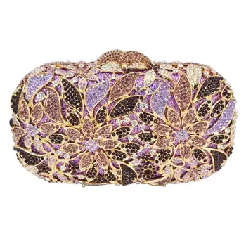 

Flower Crystal Inlay Wedding Bridal Evening Bags Bright Colors Dinner Bag Chain Shoulder Handbag A535