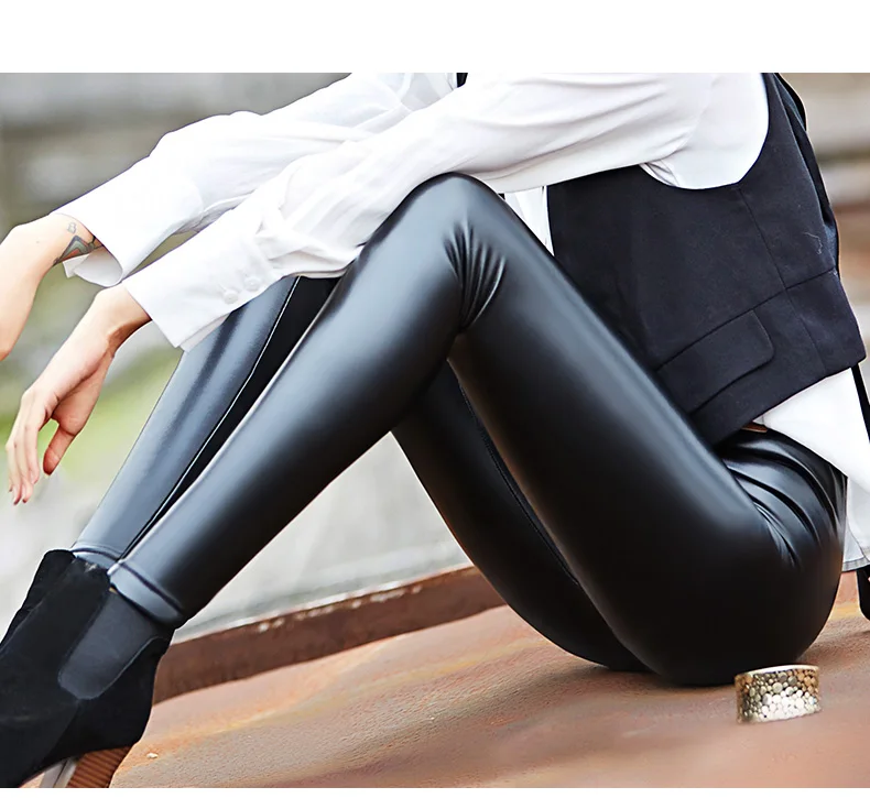 Autumn Winter Bottoming Pants Trousers Women  Pu Leather Pants Female 2018 New Thickened High Waist Black Matte Leggings (8)