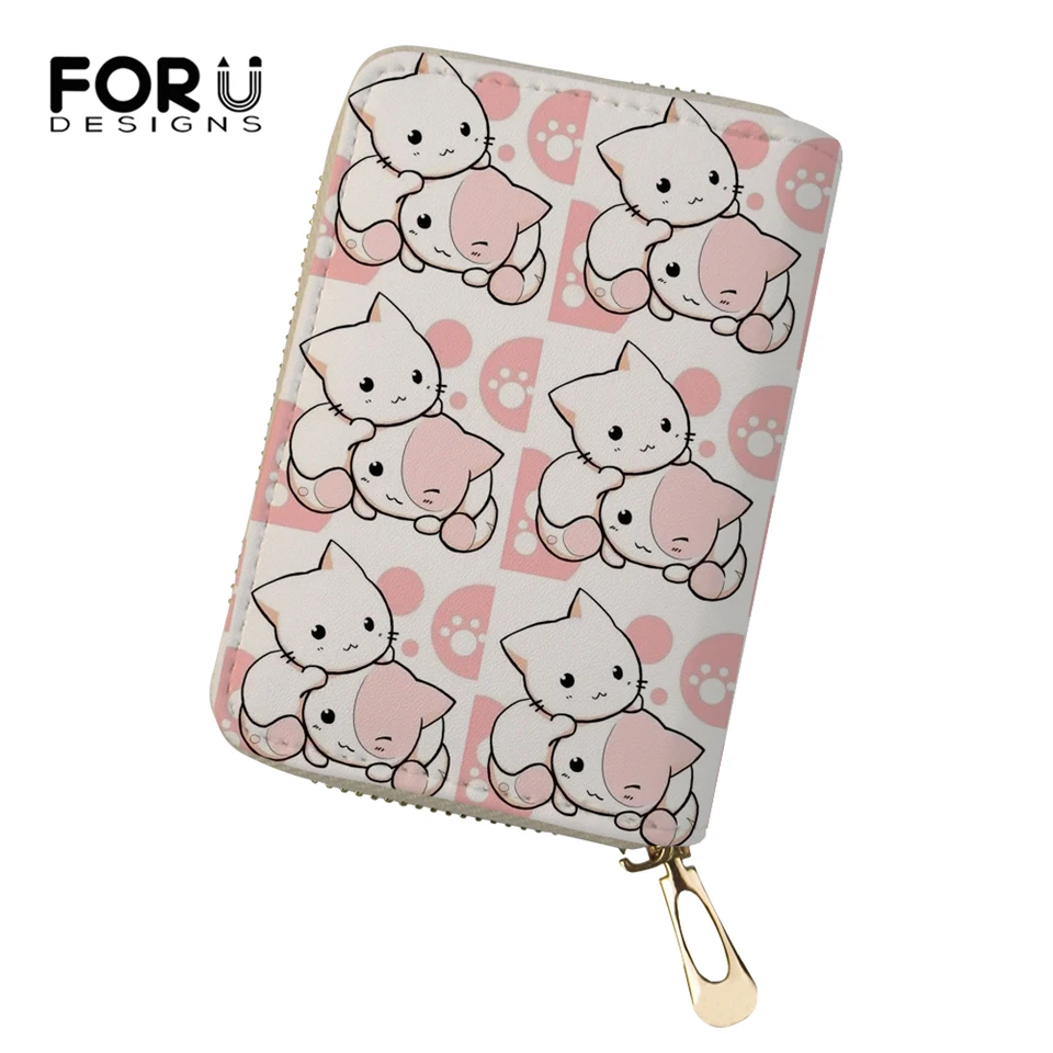 

FORUDESIGNS Fashion Women Business PU Card Holder Kawaii Bear Prints Girls Money Purses Cartoon Animal Pattern Cluth Wallets
