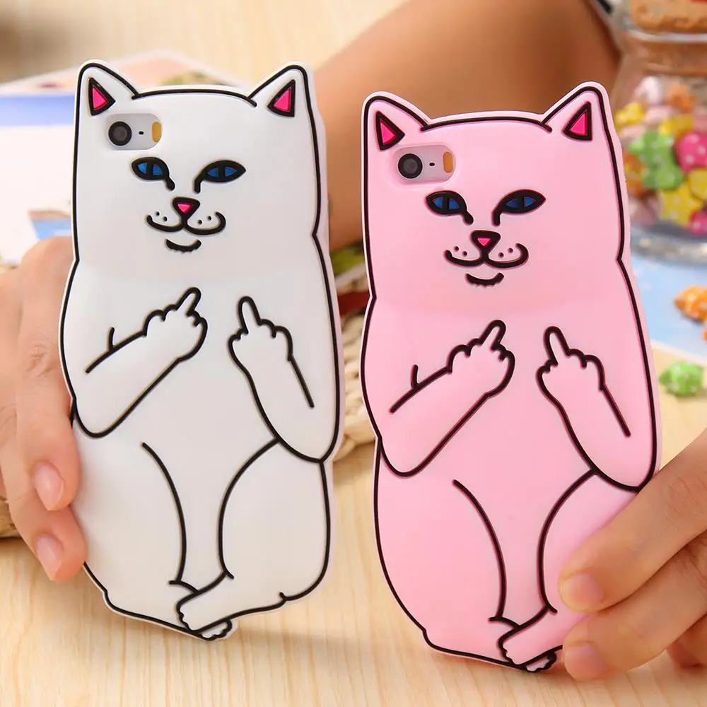 3D Soft Silicon Cat Case For Iphone 6 6s For iphone 6 6s Plus / 5 5s Cartoon Animals Rubber Middle Finger Capa Cover For iphone6
