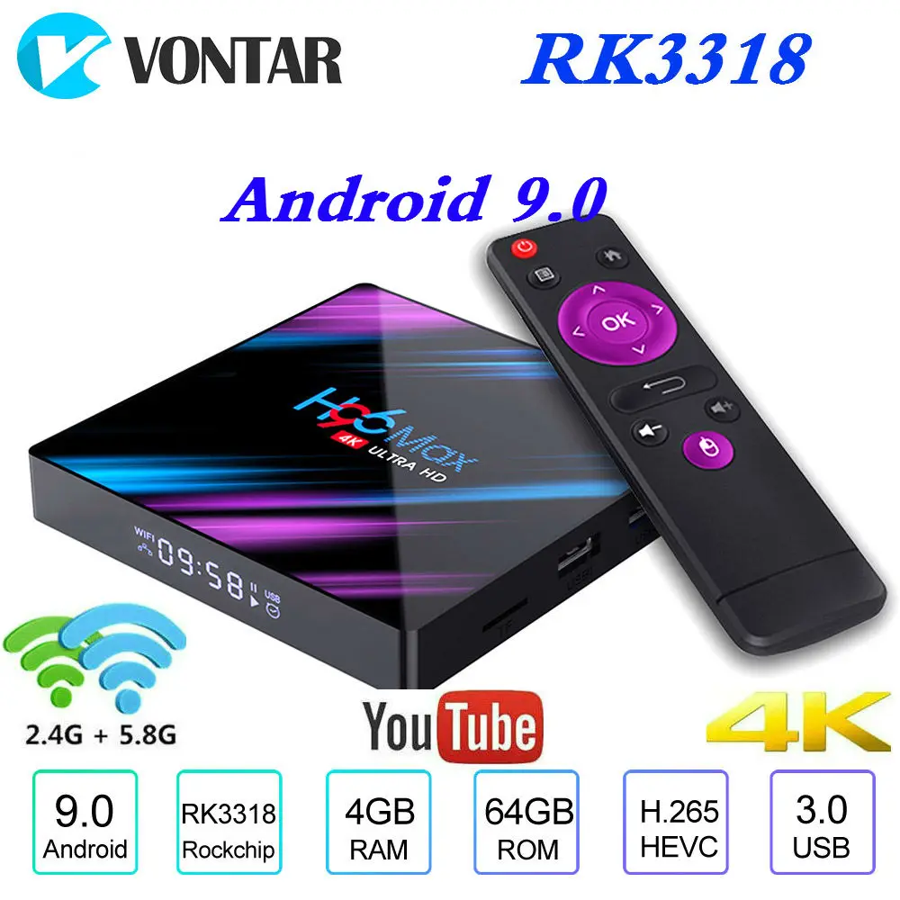 4 GB RAM 64 GB 4 K مربع التلفزيون الذكية الروبوت 9.0 H96 ماكس زائد RK3328 مجموعة أعلى مربع 2.4G/ 5G WIFI H96Max + pk T9 الروبوت 8.1 مشغل الوسائط