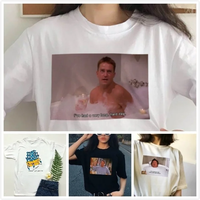 

HAHAYULE-JBH 1pcs Cotton Short Sleeve T-Shirt Retro Friends TV Show Printed Graphic T Shirts Women Funny Tshirt Women Shirt