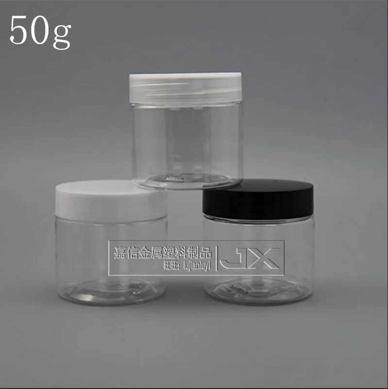 

Free Shipping 50g/ml Clear Lucency Plastic Jar Black White Lucency lid Cream Lotion Pomade Bath Small Sample Packing Bottles