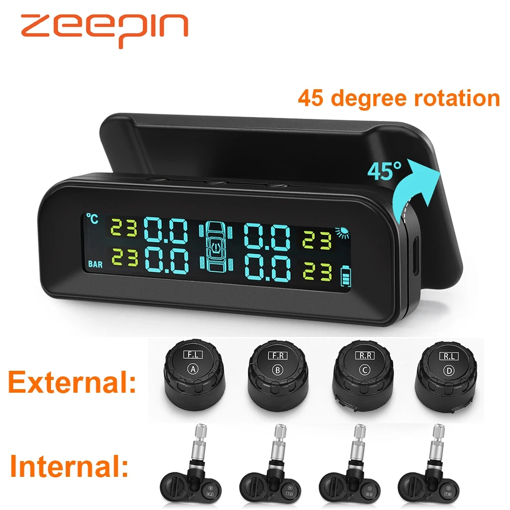 

Car Tire Pressure Monitoring System Solar USB Car TPMS Universal Real-time Tester Tyre Security Alarm 4 External Internal Sensor