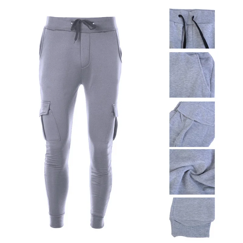 Shujin Mens Skinny Joggers Sweatpants Casual Male Fitness Bodybuilding Solid Pants Pocket Drawstring Long Trousers Plus Size