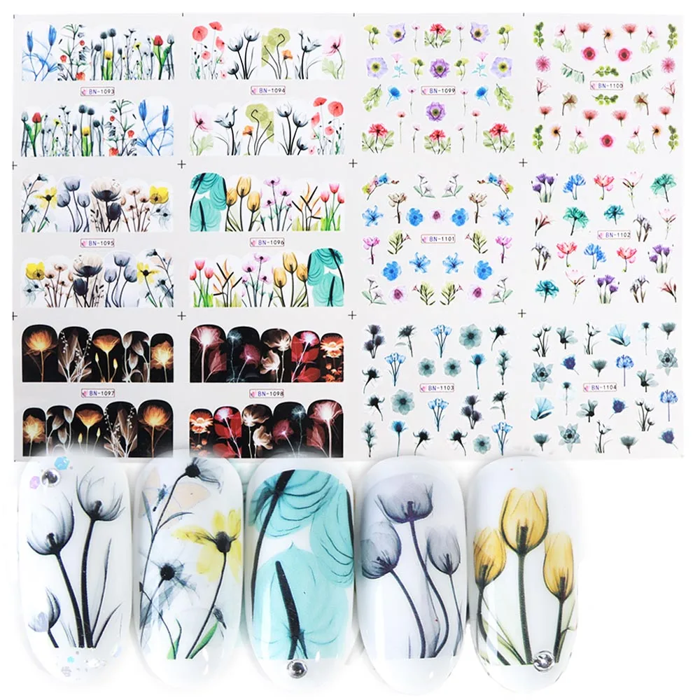 

12 Type Nail Sticker Flower Design Sliders For Nails Summer Full Water Decals Lovely DIY Decorations For Manicure JIBN1093-1104