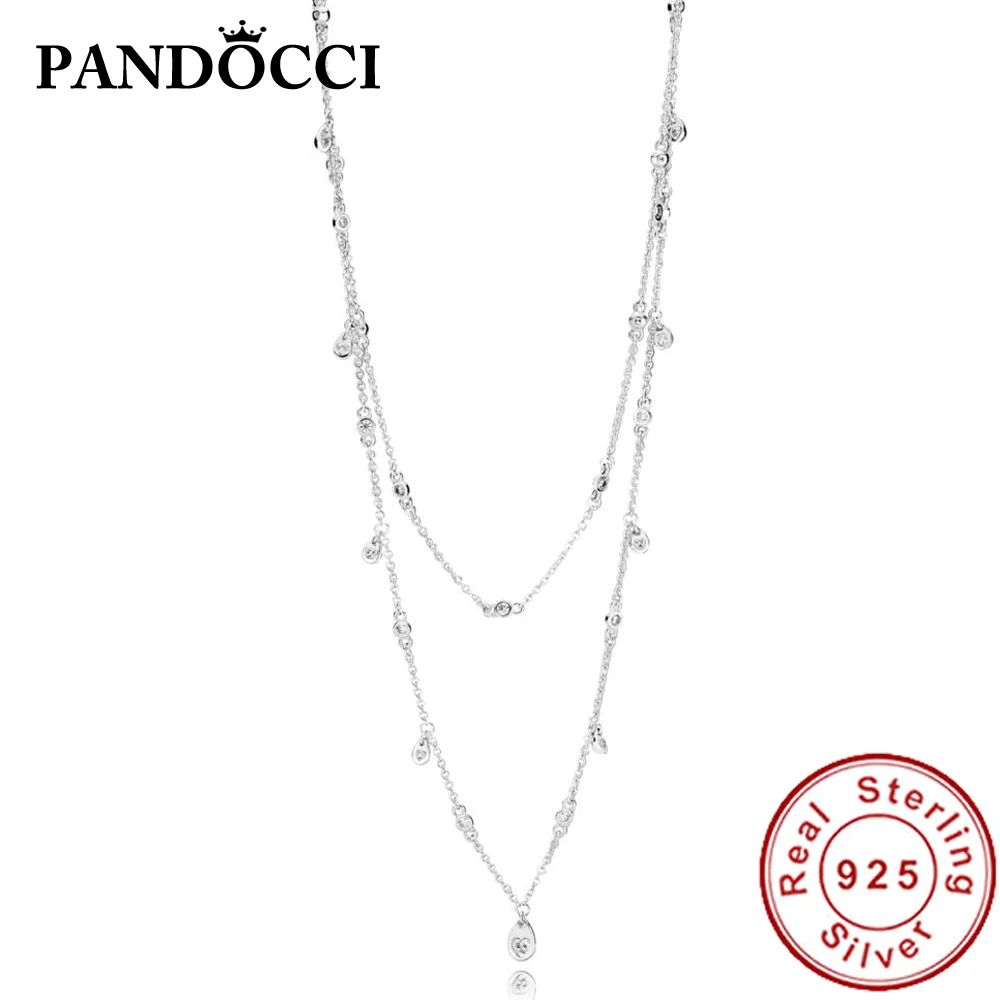 

PANDOCCI 100% 925 Sterling Silver Brand New 1:1 397084CZ Chandelier Droplets Necklace Elegant and Exquisite Jewelry Original