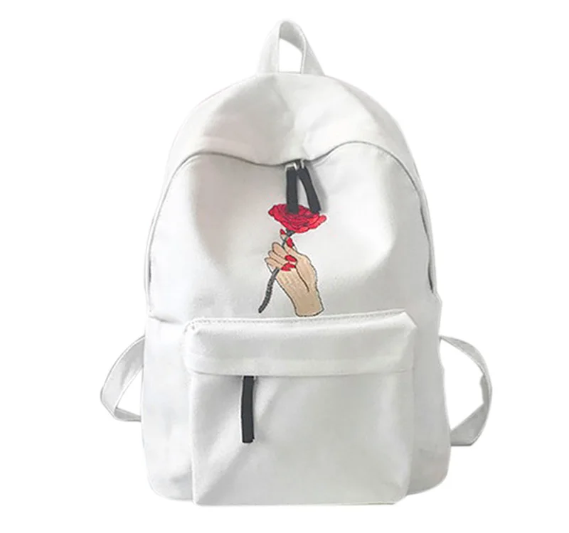 

Women Fashion Harajuku Rose Embroidery Backpack School Rucksack Canvas Travel Backpack Popular