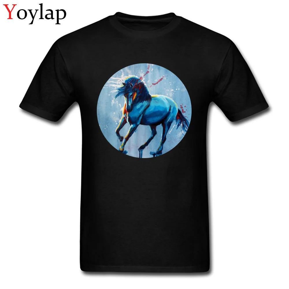 Wild Elegance Art Paint Horse Мужская крутая синяя футболка из 100% хлопка мужские футболки с