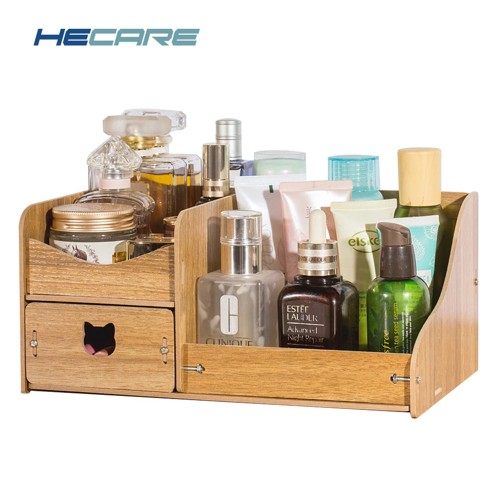 Modern Wood Color Eco friendly Wooden Makeup Box Organizer 3 Styles