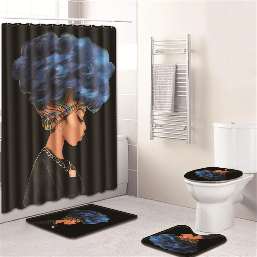 

bathroom set decor Curtains girl Printed Pattern Shower Curtain Pedestal Rug Lid Toilet Cover Mat Bath Mat Set Non Slip 4pcs