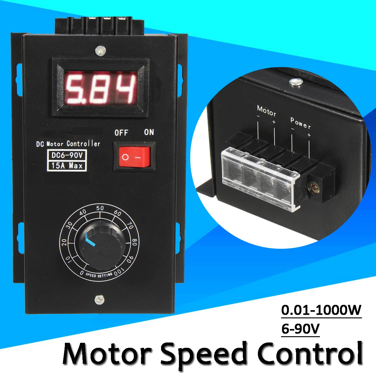 

Universal 6V - 90V DC 15A Motor Speed Control Governor Volt Digital Display Speed Controller Router For Household Appliances