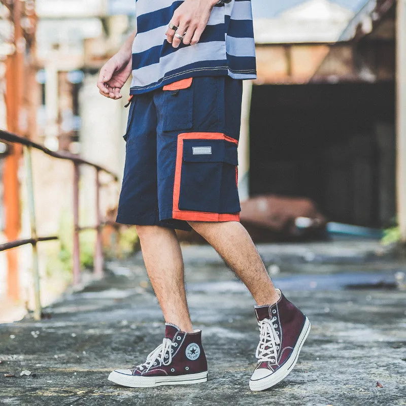 Весна лето японский уличная большой карман карго шорты для мужчин Urban мальчиков Drawstring хип хоп Короткие брюки плюс размер m-xxl