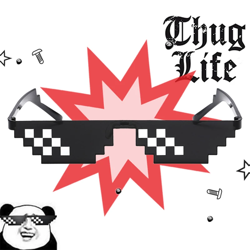 VIVIBEE забавные черные 8 битов мозаичные солнцезащитные очки Oculos дело с ним крутой Thug Life pixels мультфильм очки Необычные Вечерние