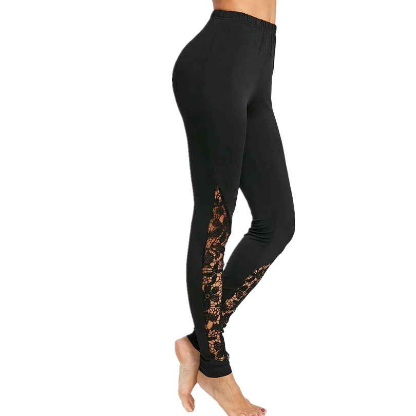 New Ladies Black Cut Out Lace insert Studded Skinny Legging Jegging Trouser Pant