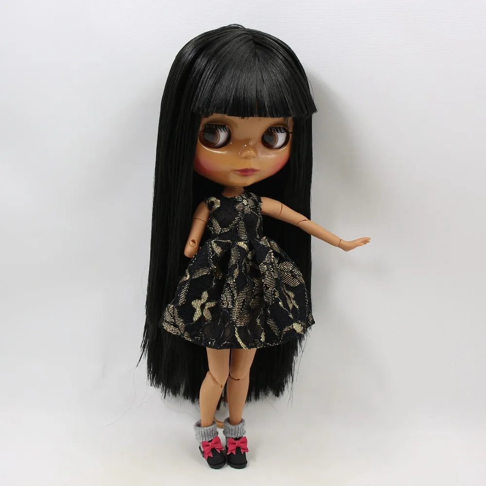 Фабрика blyth кукла сустава тела темная кожа прямые черные волосы с челкой 30 см 1/6 BL9601, подарок для девочки