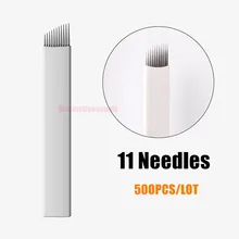 500 шт 11Pin перманентные брови макияж лезвия Татуировка ручная игла для ручка для микроблейдинга машина 3D микроблейдинг бровей
