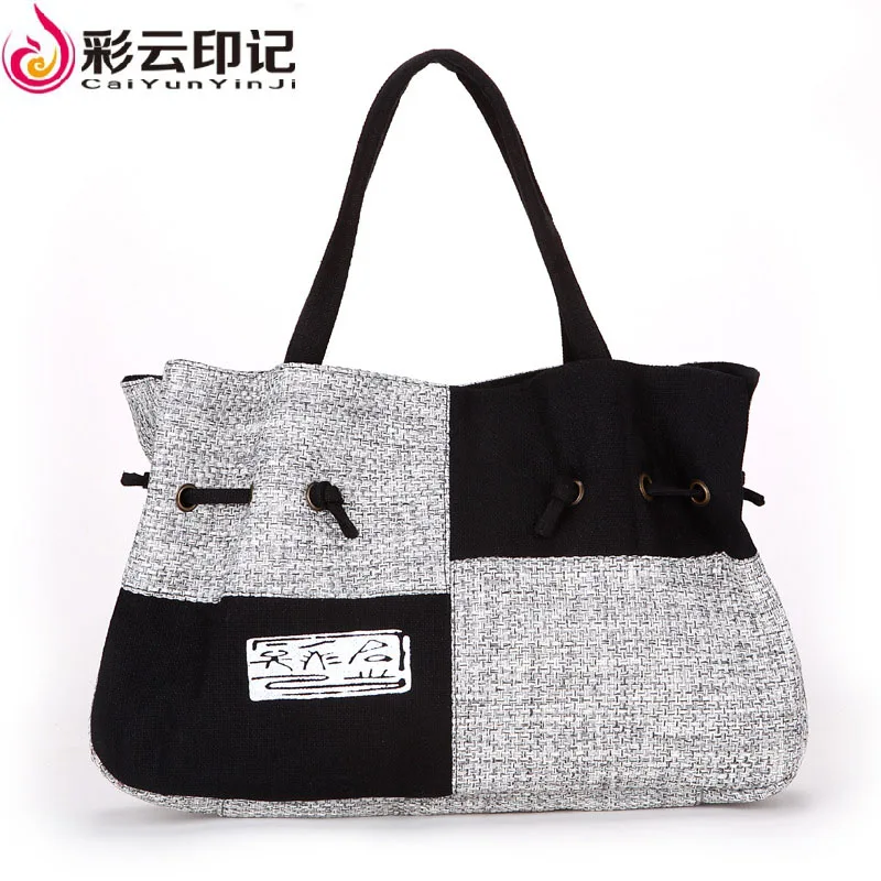 

Caiyunyinji Brand Ladies Handbag Shoulder Bag Linen Elegant Retro Bag 2017 New Chinese Style 40x25x9