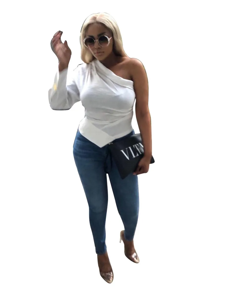 

2019 New Summer Women Shirts Sexy One Shoulder Side Zipper Women Tops Shirts Solid Lady Blouses Shirts