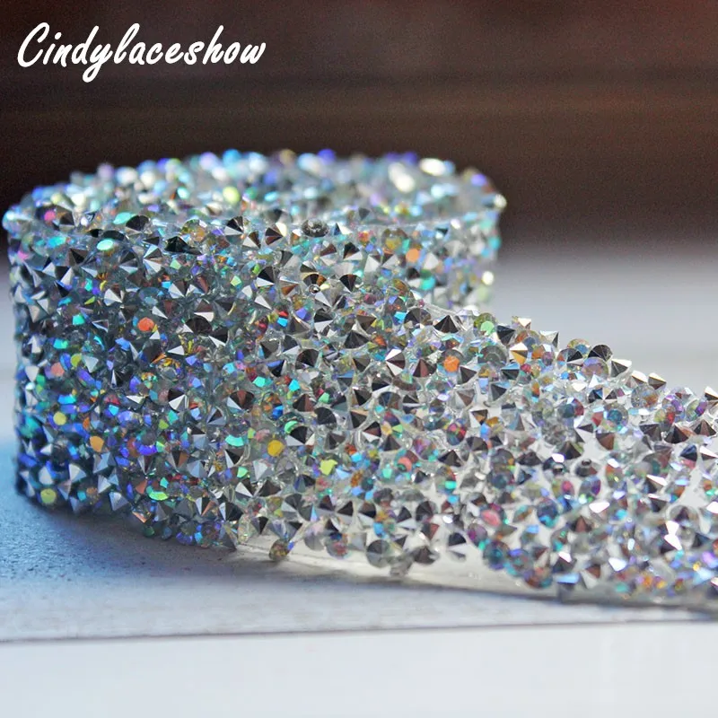 

3cm Beaded Rhinestons Trim Iron On Diamond Crystal Ribbon Wrap Dress Trim Sewing Accessories DIY Wedding Cake Party Decorations