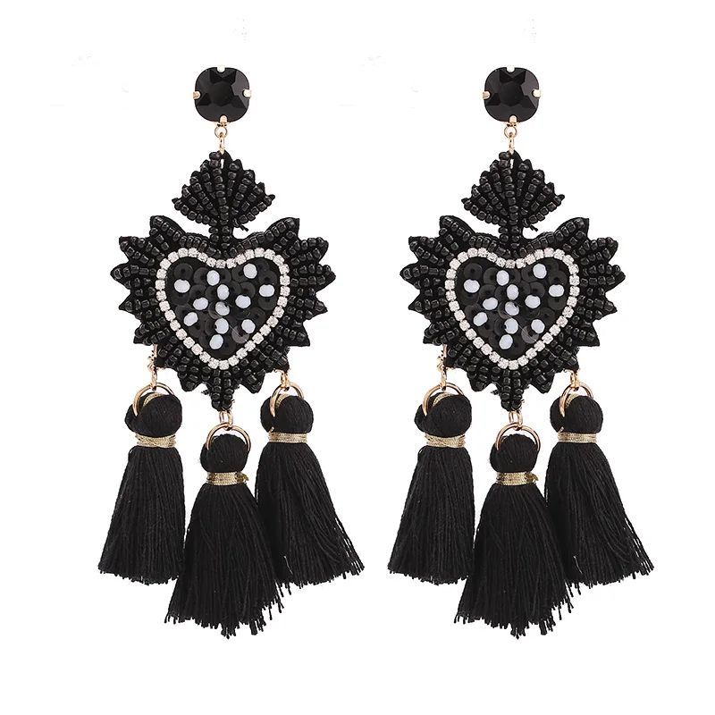 Bohemian Women Eyes Fringed Drop Earrings for Women Mix Color Brand Design Wedding Tassel Earrings Jewelry Gift Bijoux Black