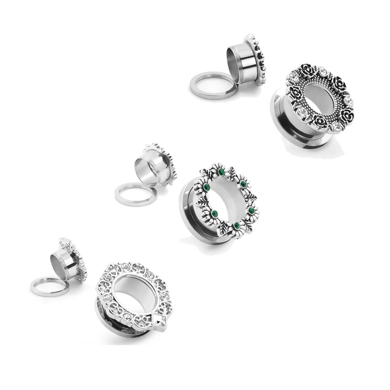 New Crystal Stainless Steel Screw 3pairs Ear Plugs Gauge Flesh Tunnel Piercing Hollow Stretcher Expander Body Jewelry | Украшения и