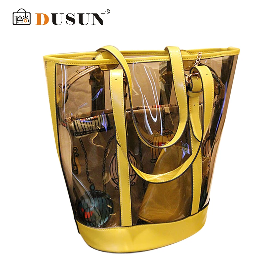 2016 Summer beach bag Famous brand exquisite Fashion PU leather Women bag Transparent Shoulder handbag Ladies