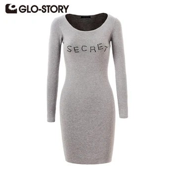 

GLO-STORY Women Sweater Dress 2018 Fashion Long Sleeve Skinng Sexy Party Knit Bodycon Mini Dresses 3174