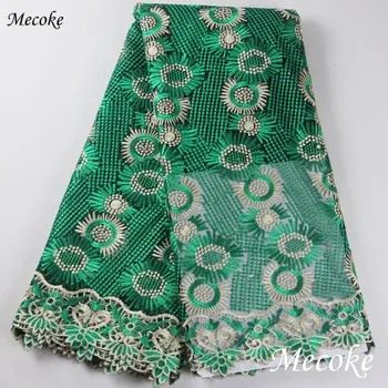 

High Quality African Lace Fabric For Wedding 2017 Embroidered France mesh Lace Fabrics Dark green nigerian cord Lace For Wedding