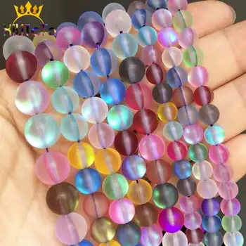 

Round Matte Colorful Flash Crystal Frosted MoonStone Glitter Loose Beads For Jewelry Making DIY Bracelet 15''/Strand 6/8/10/12mm