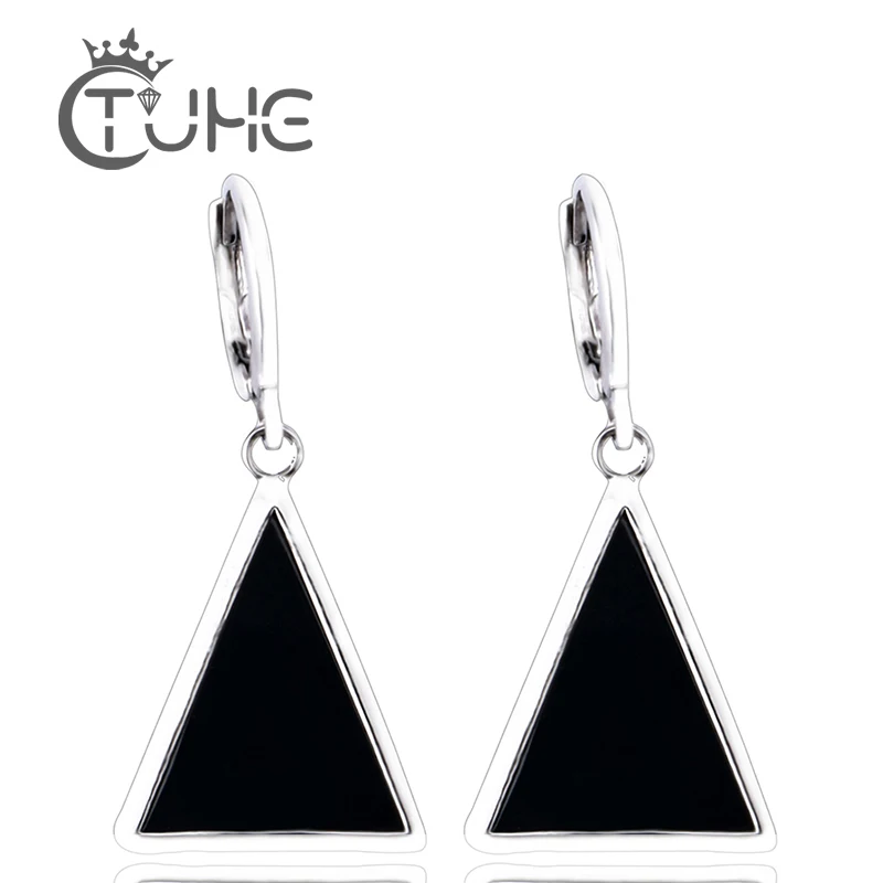 White Black Triangle Geometric Long Earrings For Women Fashion Style Ceramic Statement Lady Earrings Wedding Party Accessories